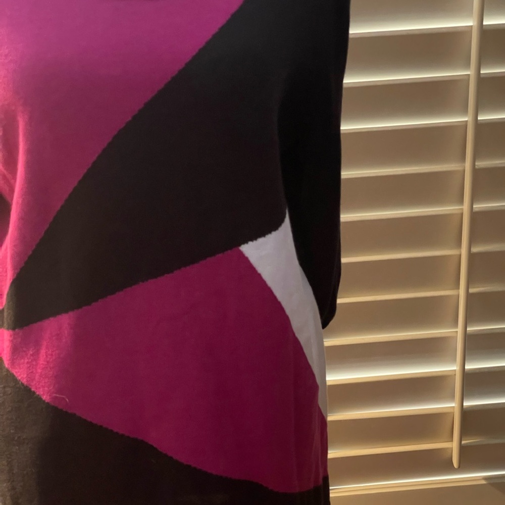 Allison Daley pink raspberry magenta black Colorblock sweater size medium cotton - Picture 5 of 14